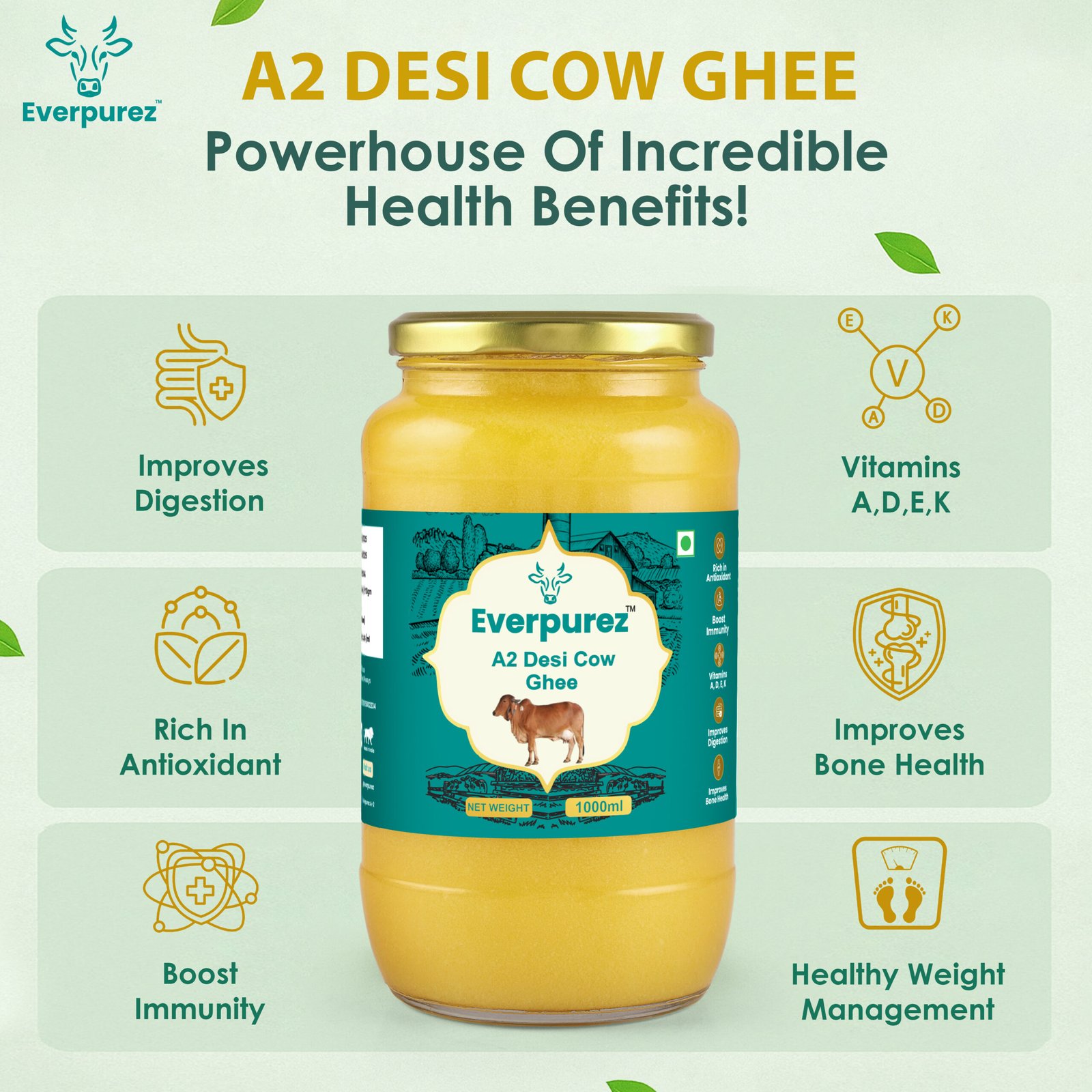 A2 Desi Cow Ghee 1000ml - Image 3